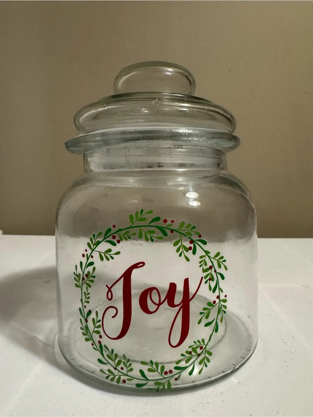 Christmas Festive “JOY” Glass Jar